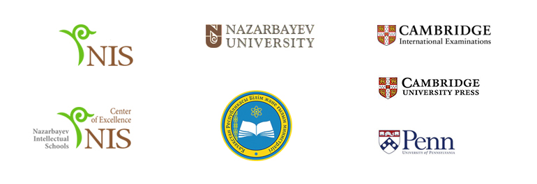 Logos for: Nazarbayev University,    Nazarbayev Intellectual Schools, Nazarbayev Intellectual Schools Centre of Excellence,   Ministry of Education and Science of the Republic of Kazakhstan, University of Pennsylvania Graduate School,  Cambridge International Examination,  Cambridge University Pres