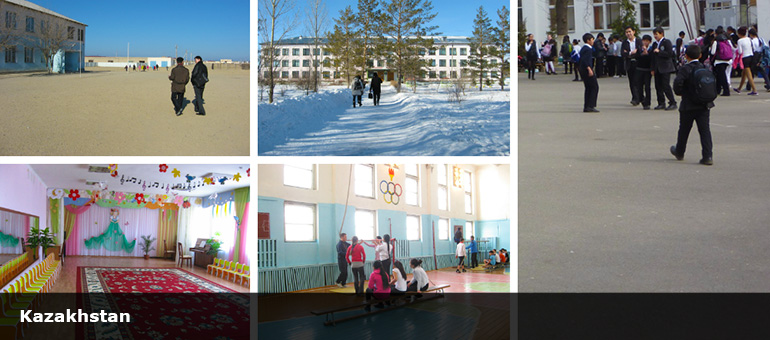 Collage showing students and schools' exteriors and interiors