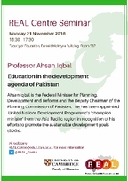 Image: REAL Centre seminar with Professor Ahsan Iqbal on Education in the Development Agenda of Pakistan