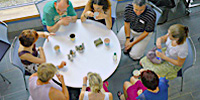 Students meeting in cafe area