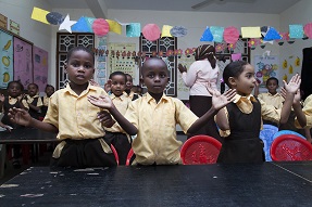 Young children sing in class, Zanaibar