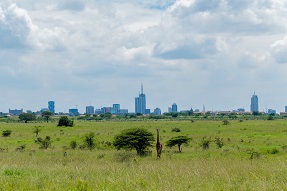 Nairobi city skyline with surrounding national park