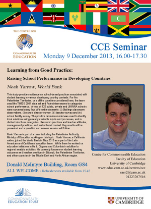 Flyer for Noah Yarrow, World Bank, Seminar on 9th December 2013