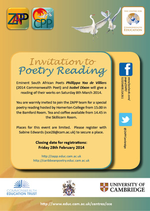 ZAPP Poetry reading poster image