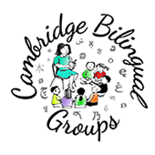 Cambridge Bilingual School logo - illustration of teacher on a chair surrounded by children sat on the floor