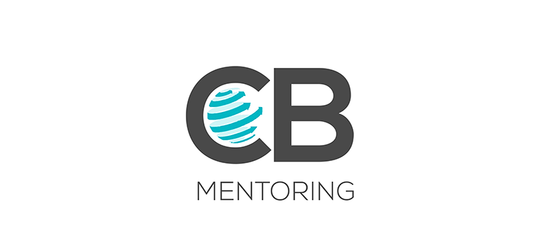 CB Mentoring logo - typographic logo with blue curved arrows in the arch of the letter C