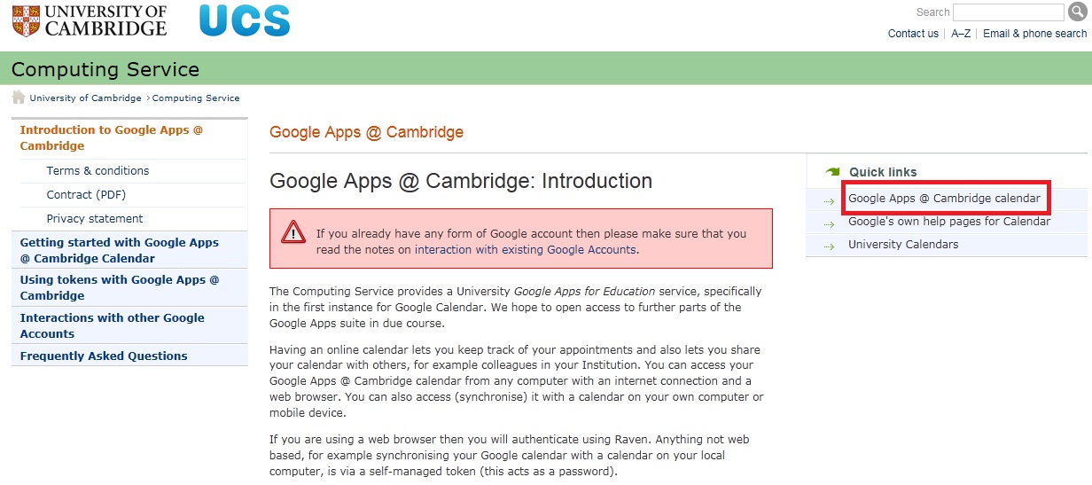 Google Apps at Cambridge Calendar