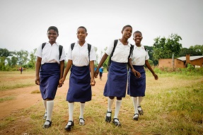 CAMFED girl students walk to school in Zomba, Malawi