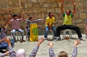 Animator with children at a workshop