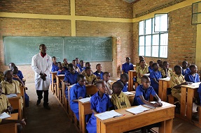 Teacher and students in classroom, Rwanda