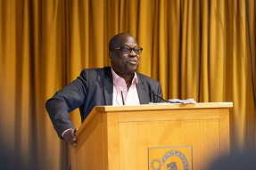 Professor Eugene Ndabaga from University of Rwanda gives presentation