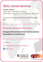 Image: Lent Seminar: Arif Naveed, PhD student, REAL Centre - Intergenerational transmission of educational inequalities in rural Pakistan