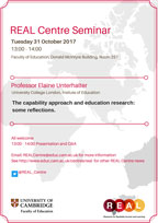 Image: REAL Centre Seminar Series Professor Elaine Unterhalter