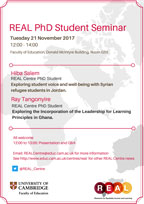 Image: REAL Centre Seminar Series - Michaelmas Term 2017 Hiba Salem & Ray Tangonyire