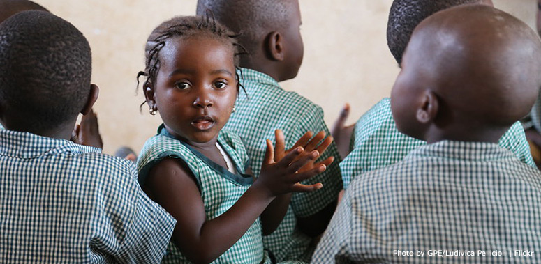 A young girl in class at the KDEC Pre-Primary School Masorie. Sierra Leone