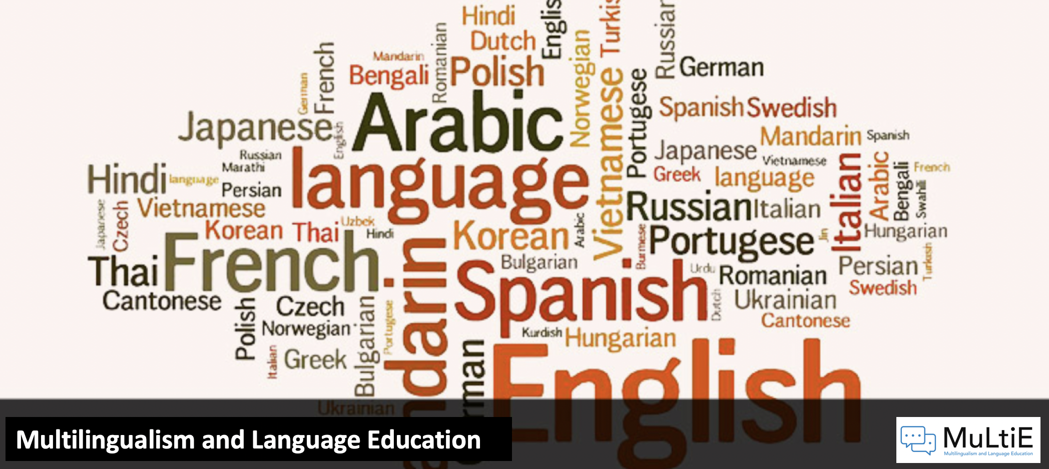 Image of languages wordle and headline Multilingualism and Languages Education